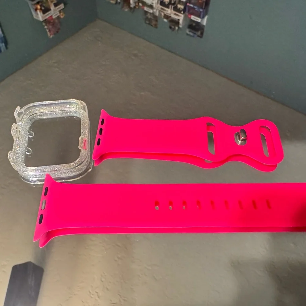 Neon Pink Replacement Silicone Watch Band with Glitter Protective Case